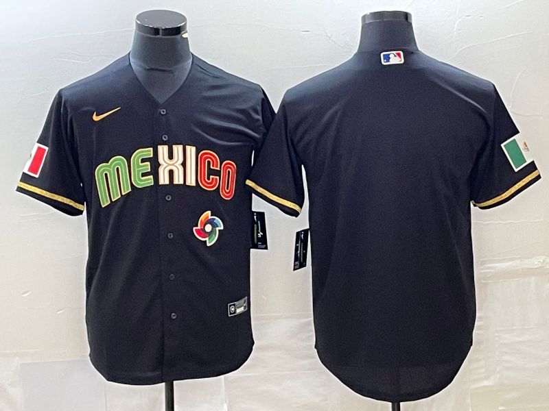 Men 2023 World Cub Mexico Blank Black gold Nike MLB Jersey1->more jerseys->MLB Jersey